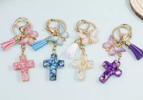 Floral Cross Bag Charm